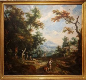 Vittorio Amedeo Cignaroli (Turim. 1730 - 1800), Paisagem animada com Monviso ao longe